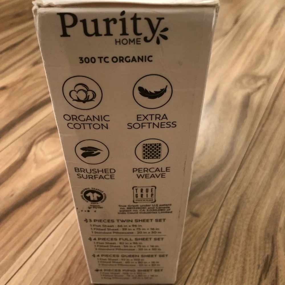 Purity Home 300 Thread Count Organic Cotton Percale King Sheet Set -White